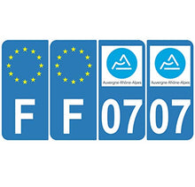 Supstick 4 Stickers Autocollants Plaques Immatriculation Auto Dept 07 Auvergne Rhône Alpes Bleu Clair Angles Arrondis