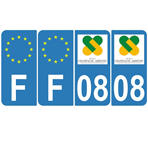 Supstick 4 Stickers Autocollants Plaques Immatriculation Auto Dept 08 Champagne Ardenne Bleu Clair Angles Arrondis