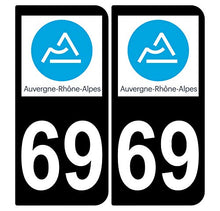 Supstick 2 Stickers Autocollants Plaques Immatriculation Auto Dept 69 Auvergne Rhône Alpes Noir Angles Arrondis
