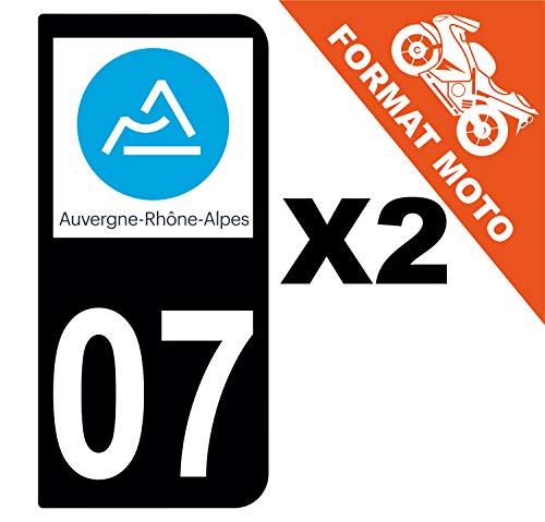 Supstick 2 Stickers Autocollants Plaques Immatriculation Moto Dept 07 Auvergne Rhône Alpes Noir 2 Angles Arrondis