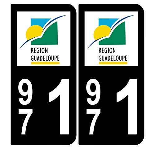 Supstick 2 Stickers Autocollants Plaques Immatriculation Auto Dept 971 Guadeloupe Noir Angles Carrés