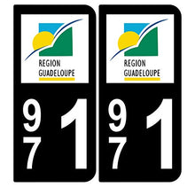 Supstick 2 Stickers Autocollants Plaques Immatriculation Auto Dept 971 Guadeloupe Noir Angles Carrés
