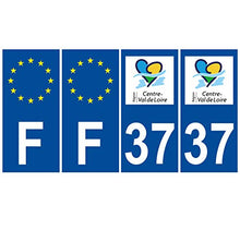 Supstick 4 Stickers Autocollants Plaques Immatriculation Auto Dept 37 Centre Val de Loire Bleu Foncé Angles Carrés