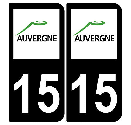 Supstick 2 Stickers Autocollants Plaques Immatriculation Auto Dept 15 Auvergne Noir Angles Arrondis