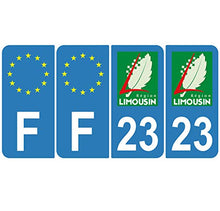 Supstick 4 Stickers Autocollants Plaques Immatriculation Auto Dept 23 Limousin Bleu Clair Angles Arrondis