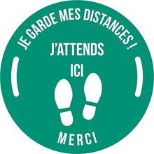 Charger l&#39;image dans la galerie, Lot de 5 Autocollant stickers signalétique stop covid sol antidérapant - respect des distances - format 30x30cm couleur vert
