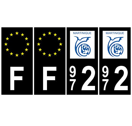 Supstick 4 Stickers Autocollants Plaques Immatriculation Auto Dept 972 Martinique Noir Angles Carrés