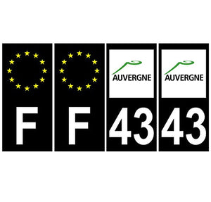 Supstick 4 Stickers Autocollants Plaques Immatriculation Auto Dept 43 Auvergne Noir Angles Carrés