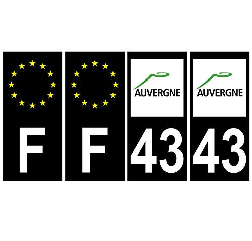 Supstick 4 Stickers Autocollants Plaques Immatriculation Auto Dept 43 Auvergne Noir Angles Carrés