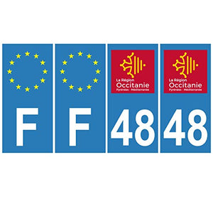 Supstick 4 Stickers Autocollants Plaques Immatriculation Auto Dept 48 Occitanie Bleu Clair Angles Carrés