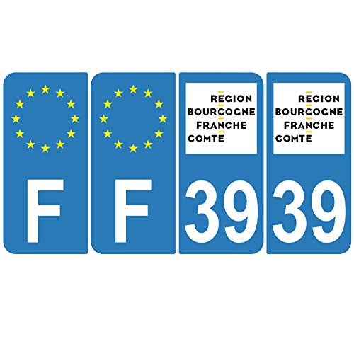 Supstick 4 Stickers Autocollants Plaques Immatriculation Auto Dept 39 Bourgogne Franche Comté Bleu Clair Angles Arrondis