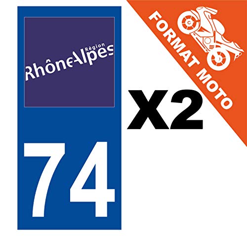 Supstick 2 Stickers Autocollants Plaques Immatriculation Moto Dept 74 Rhône Alpes Bleu Foncé Angles Carrés