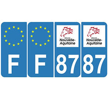 Supstick 4 Stickers Autocollants Plaques Immatriculation Auto Dept 87 Nouvelle Aquitaine Bleu Clair Angles Arrondis