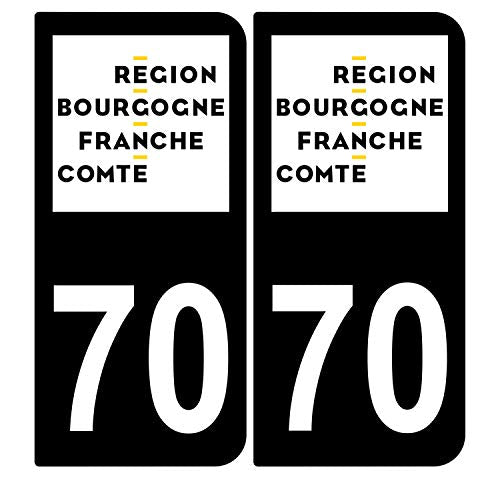 Supstick 2 Stickers Autocollants Plaques Immatriculation Auto Dept 70 Bourgogne Franche Comté Noir Angles Arrondis