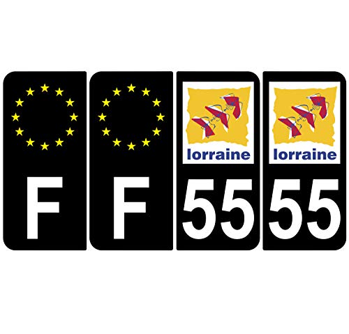 Supstick 4 Stickers Autocollants Plaques Immatriculation Auto Dept 55 Lorraine Noir Angles Arrondis