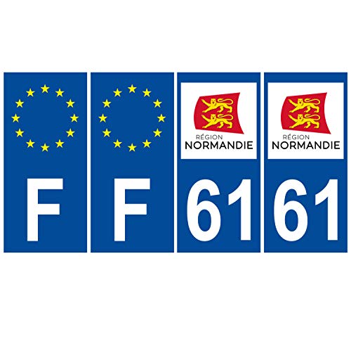 Supstick 4 Stickers Autocollants Plaques Immatriculation Auto Dept 61 Normandie Bleu Foncé Angles Carrés