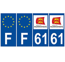 Supstick 4 Stickers Autocollants Plaques Immatriculation Auto Dept 61 Normandie Bleu Foncé Angles Carrés