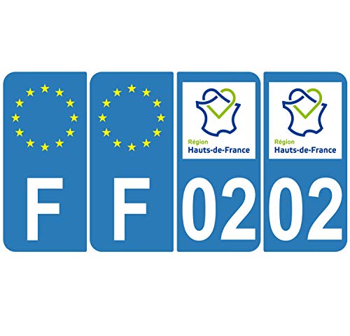 Supstick 4 Stickers Autocollants Plaques Immatriculation Auto Dept 02 Hauts de France Bleu Clair Angles Arrondis