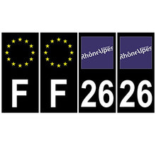 Supstick 4 Stickers Autocollants Plaques Immatriculation Auto Dept 26 Rhône Alpes Noir Angles Carrés