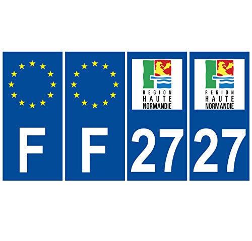 Supstick 4 Stickers Autocollants Plaques Immatriculation Auto Dept 27 Haute Normandie Bleu Foncé Angles Carrés
