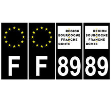 Supstick 4 Stickers Autocollants Plaques Immatriculation Auto Dept 89 Bourgogne Franche Comté Noir Angles Carrés