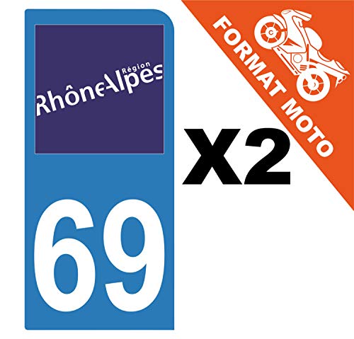 Supstick 2 Stickers Autocollants Plaques Immatriculation Moto Dept 69 Rhône Alpes Bleu Clair 1 Angle Arrondi