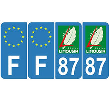 Supstick 4 Stickers Autocollants Plaques Immatriculation Auto Dept 87 Limousin Bleu Clair Angles Arrondis