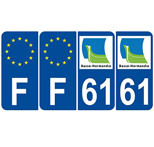 Supstick 4 Stickers Autocollants Plaques Immatriculation Auto Dept 61 Basse Normandie Bleu Foncé Angles Arrondis