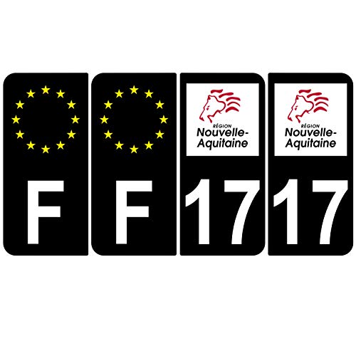 Supstick 4 Stickers Autocollants Plaques Immatriculation Auto Dept 17 Nouvelle Aquitaine Noir Angles Arrondis