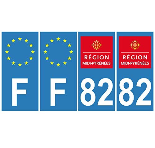 Supstick 4 Stickers Autocollants Plaques Immatriculation Auto Dept 82 Midi Pyrénées Bleu Clair Angles Carrés