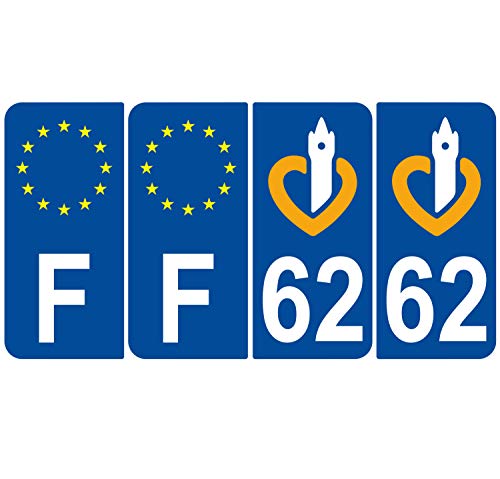 Supstick 4 Stickers Autocollants Plaques Immatriculation Auto Dept 62 Nord Bleu Foncé Angles Arrondis