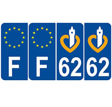 Supstick 4 Stickers Autocollants Plaques Immatriculation Auto Dept 62 Nord Bleu Foncé Angles Arrondis