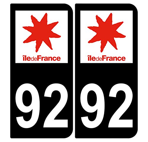 Supstick 2 Stickers Autocollants Plaques Immatriculation Auto Dept 92 Ile de France Noir Angles Arrondis