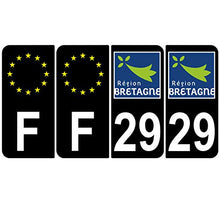 Supstick 4 Stickers Autocollants Plaques Immatriculation Auto Dept 29 Bretagne Noir Angles Arrondis