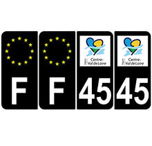 Supstick 4 Stickers Autocollants Plaques Immatriculation Auto Dept 45 Centre Val de Loire Noir Angles Arrondis