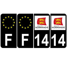 Supstick 4 Stickers Autocollants Plaques Immatriculation Auto Dept 14 Normandie Noir Angles Arrondis