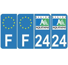 Supstick 4 Stickers Autocollants Plaques Immatriculation Auto Dept 24 Aquitaine Bleu Clair Angles Arrondis