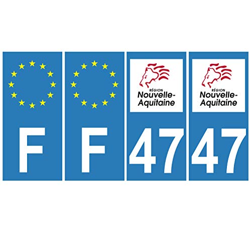 Supstick 4 Stickers Autocollants Plaques Immatriculation Auto Dept 47 Nouvelle Aquitaine Bleu Clair Angles Carrés