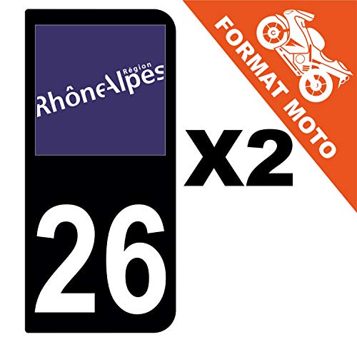 Supstick 2 Stickers Autocollants Plaques Immatriculation Moto Dept 26 Rhône Alpes Noir 2 Angles Arrondis