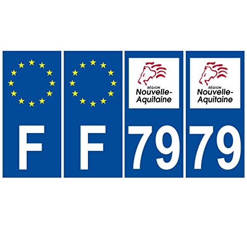 Supstick 4 Stickers Autocollants Plaques Immatriculation Auto Dept 79 Nouvelle Aquitaine Bleu Foncé Angles Carrés