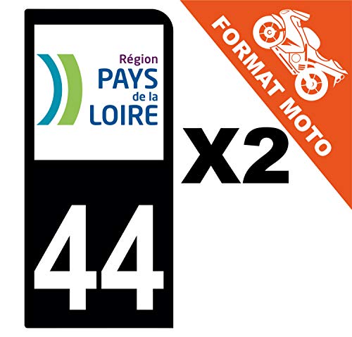 Supstick 2 Stickers Autocollants Plaques Immatriculation Moto Dept 44 Pays de la Loire Noir 1 Angle Arrondi