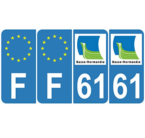 Supstick 4 Stickers Autocollants Plaques Immatriculation Auto Dept 61 Basse Normandie Bleu Clair Angles Arrondis