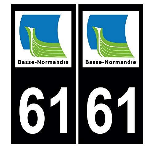 Supstick 2 Stickers Autocollants Plaques Immatriculation Auto Dept 61 Basse Normandie Noir Angles Carrés