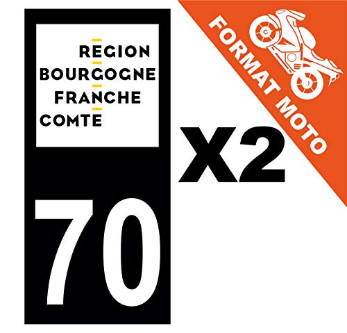 Supstick 2 Stickers Autocollants Plaques Immatriculation Moto Dept 70 Bourgogne Franche Comté Noir Angles Carrés