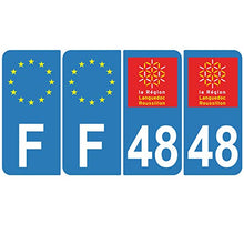 Supstick 4 Stickers Autocollants Plaques Immatriculation Auto Dept 48 Languedoc Roussillon Bleu Clair Angles Arrondis