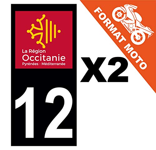 Supstick 2 Stickers Autocollants Plaques Immatriculation Moto Dept 12 Occitanie Noir Angles Carrés