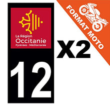 Supstick 2 Stickers Autocollants Plaques Immatriculation Moto Dept 12 Occitanie Noir Angles Carrés