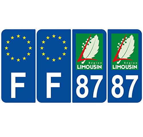 Supstick 4 Stickers Autocollants Plaques Immatriculation Auto Dept 87 Limousin Bleu Foncé Angles Arrondis