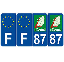 Supstick 4 Stickers Autocollants Plaques Immatriculation Auto Dept 87 Limousin Bleu Foncé Angles Arrondis