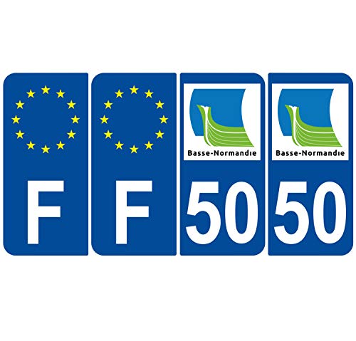 Supstick 4 Stickers Autocollants Plaques Immatriculation Auto Dept 50 Basse Normandie Bleu Foncé Angles Arrondis